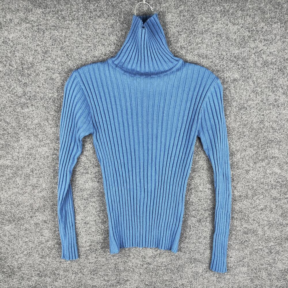 Vintage Eclipse Sweater Womens Medium Blue Ribbed Turtleneck 1/4 Zip Stretch